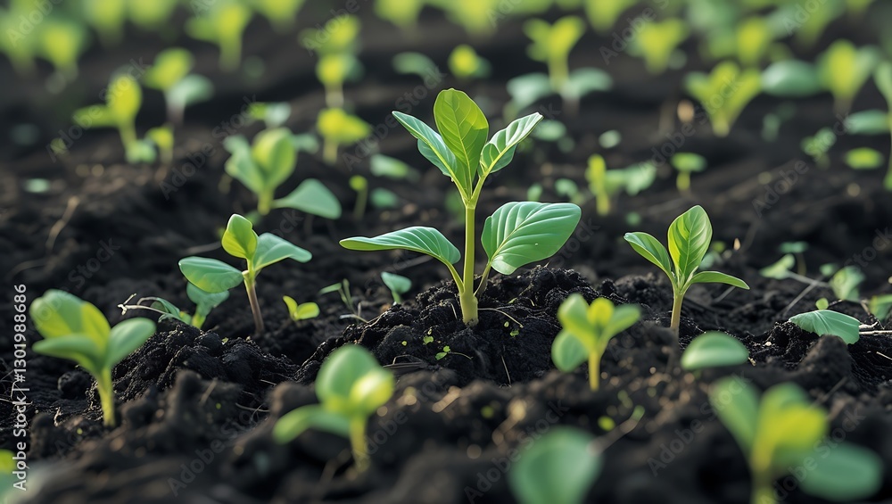 Young Cabbage Seedlings Growing in Field Young Cabbage Seedlings Growing in Field