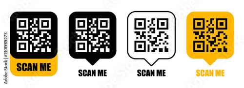 Qr code frame set. Qr code mockup. Template scan me Qr code. Mobile payment and identity. Vector illustration.