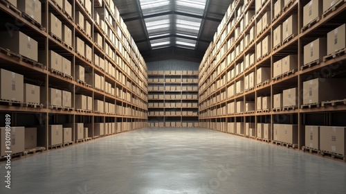 Wallpaper Mural Warehouse interior showcasing organized shelves filled with cardboard boxes, emphasizing storage solutions and efficient inventory management concept Torontodigital.ca