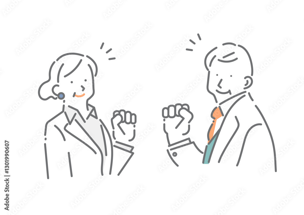 ミドル世代のビジネスパーソン　シンプルでお洒落な線画イラスト