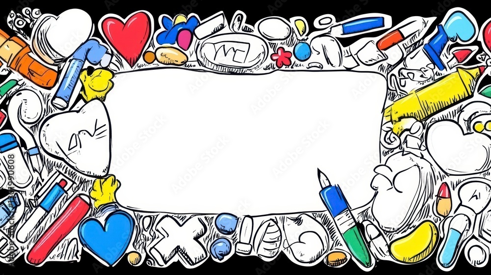 Fototapeta premium Colorful Doodle Border with Blank Center for Design