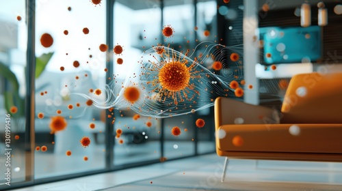 Indoor Air Quality Scientific Illustration with Particles and Virus