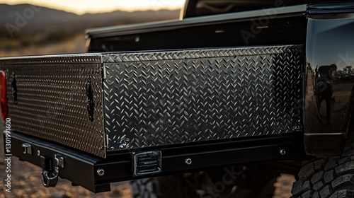 Diamond Plate Truck Bed Tool Box - Close-up of Durable Storage Solution