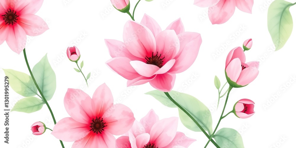 Fototapeta premium Pastel Pink Watercolour Floral Background for Websites