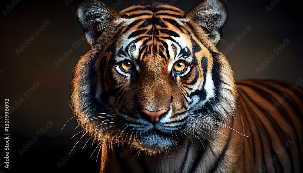 Naklejka premium A tiger is staring at its prey with sharp eyes.