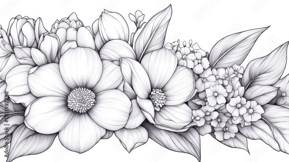Detailed Black And White Floral Wreath Detailed Black And White Floral Wreath