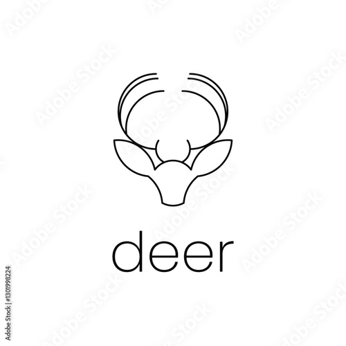 Deer with icon or logo shape, black outline style with text, flat design