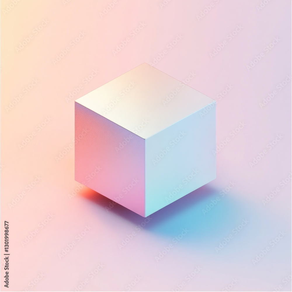 Fototapeta premium Holographic cube on pastel background.