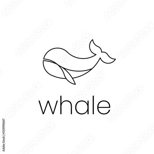 Whale with icon or logo shape, black outline style with text, vector illustration.