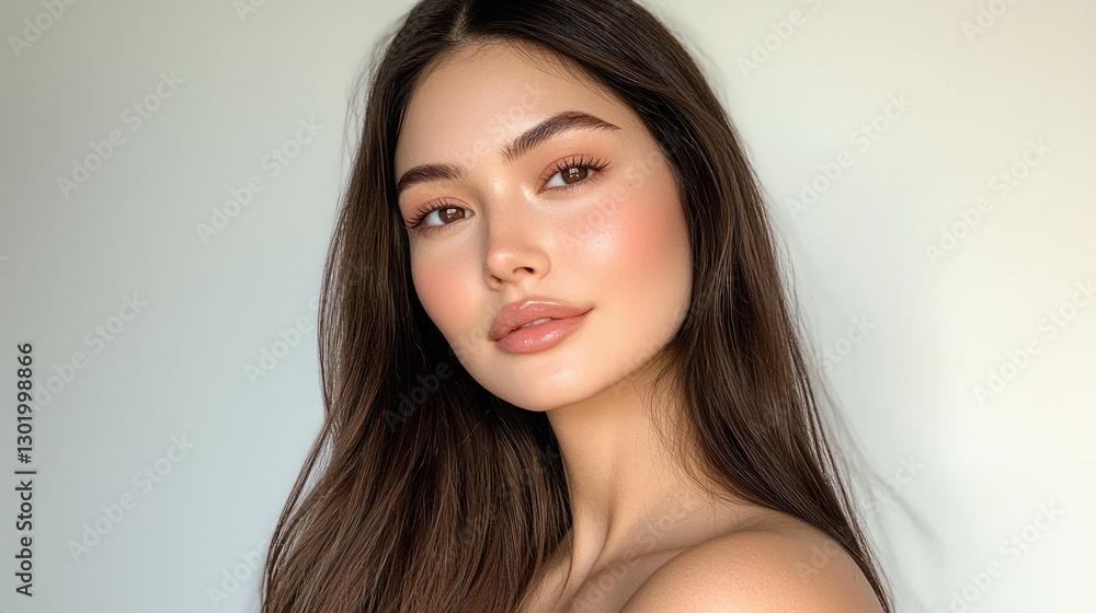 A beautiful model with long brown hair, generative AI A beautiful model with long brown hair, generative AI