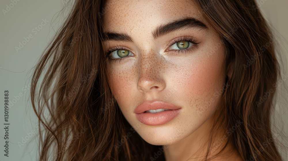 A beautiful model with long brown hair, generative AI A beautiful model with long brown hair, generative AI