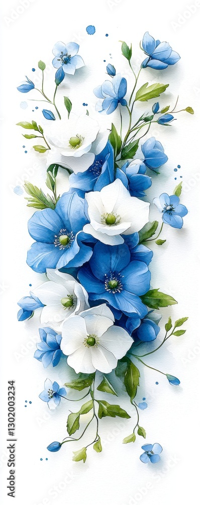 Obraz premium Watercolor Blue and White Flower Bouquet