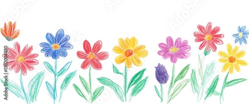 Wallpaper Mural flower crayon kid pastel spring background painting hand chalk grass pencil art childish vector pattern plant cute wax border doodle color garden sketch draw nature illustration drawn frame green Torontodigital.ca