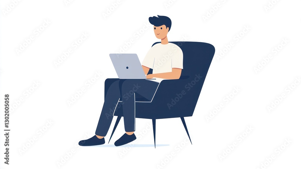 Man Working on Laptop in Chair Man Working on Laptop in Chair