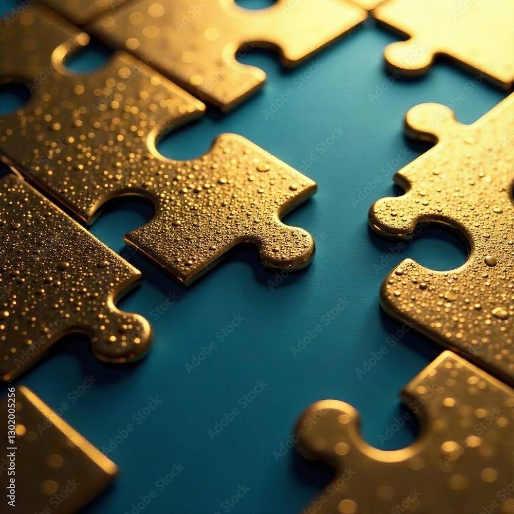 Fototapeta premium Shiny gold abstract background with puzzle pieces connected, symbolizing problem solving, connected, solver