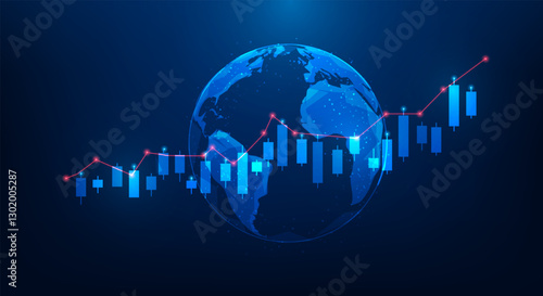 business investment global economy trend growth technology blue background. trading chart worldwide. vector illustration fantastic technology.