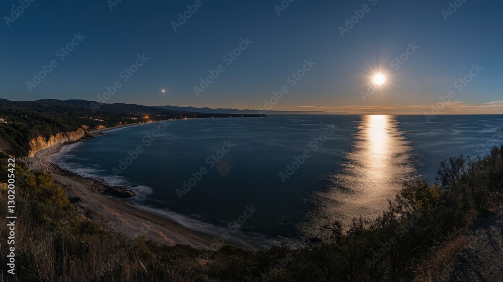 Fototapeta premium Fireworks Lighting Up the Night Sky Over the Ocean