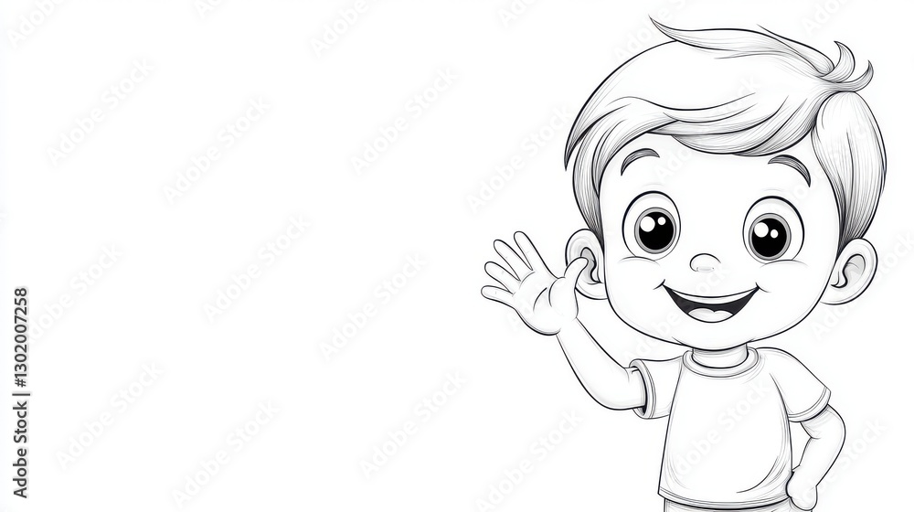 Cheerful Cartoon Boy Waving with a Friendly Smile Cheerful Cartoon Boy Waving with a Friendly Smile