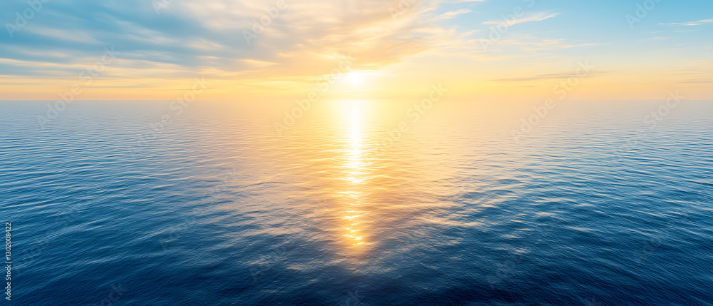 Fototapeta premium Serene sunset reflection over the calm ocean coastal seascape nature photography tranquil environment wide angle view