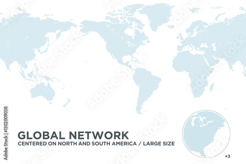 アメリカ大陸を中心としたドットの世界地図、大サイズ