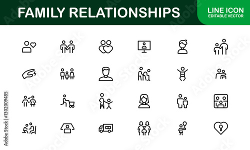 Family Relationships Icon Set. Premium Icons for Parenting, Sibling Bonds, Family Ties, and Emotional Connections