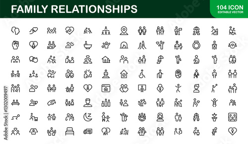 Family Relationships Icon Set. Premium Icons for Parenting, Sibling Bonds, Family Ties, and Emotional Connections