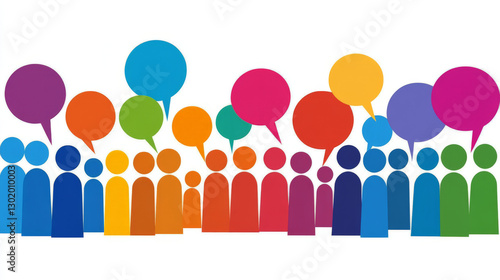 Colorful Group of Diverse People Communicating with Speech Bubbles