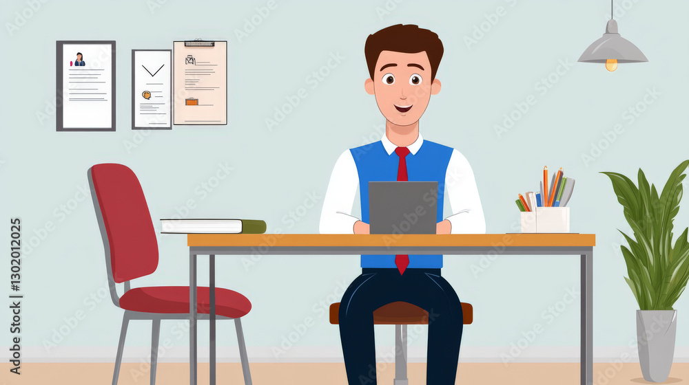 Fototapeta premium Smiling Businessman Using Tablet at Modern Office Desk