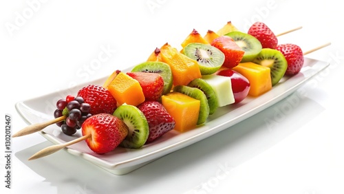 Colorful Fruit Skewers on White Platter - Fresh Summer Dessert photo