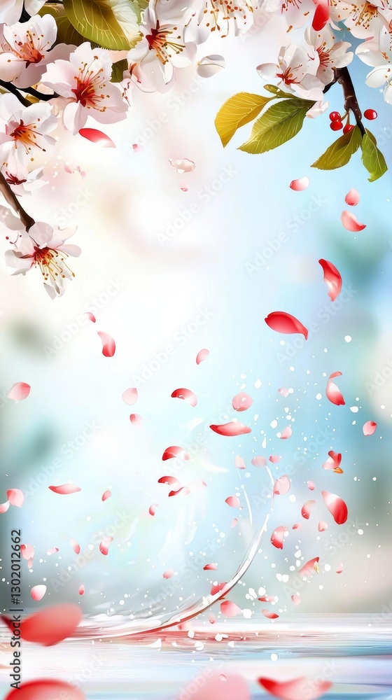 Falling Cherry Blossoms on Water Surface. Falling Cherry Blossoms on Water Surface.