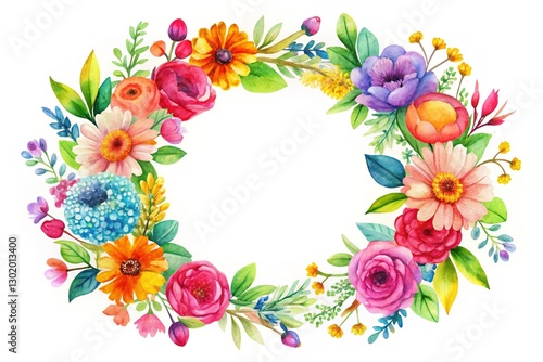 Cute Colorful Floral Watercolor Wreath - Spring Summer Wedding Invitation Design Element