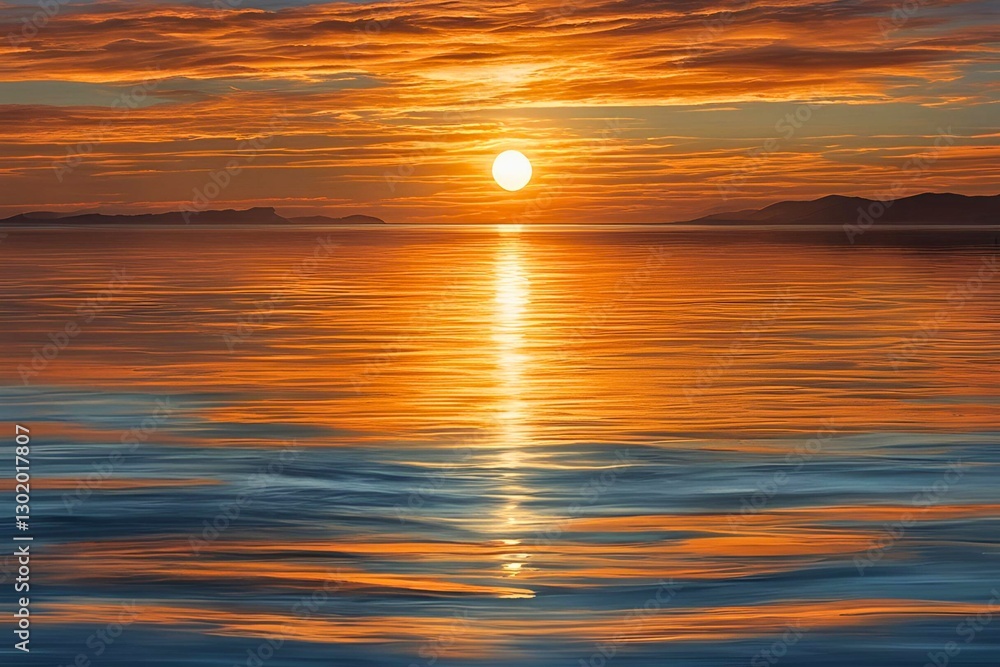 Fototapeta premium The tranquil beauty of a sunset over the sea, with the sun's reflection creating a shimmering effect on the water