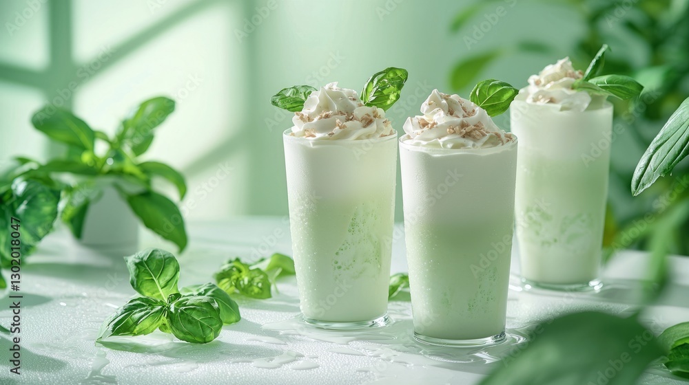 Refreshing Minty Green Beverage with Whipped Cream Refreshing Minty Green Beverage with Whipped Cream