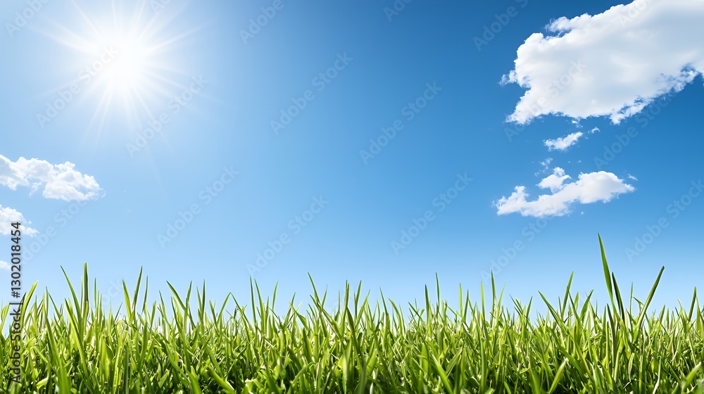 Bright Sunny Day Green Grass Field Blue Sky Clouds Landscape Bright Sunny Day Green Grass Field Blue Sky Clouds Landscape