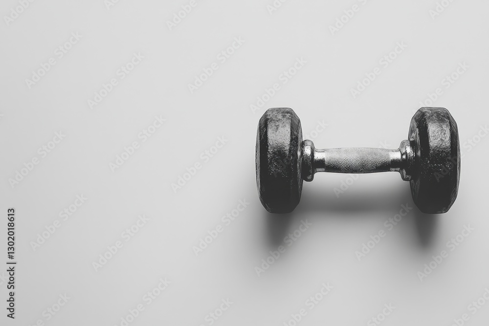 A Single Dumbbell Resting on a Plain Neutral Colored Surface A Single Dumbbell Resting on a Plain Neutral Colored Surface