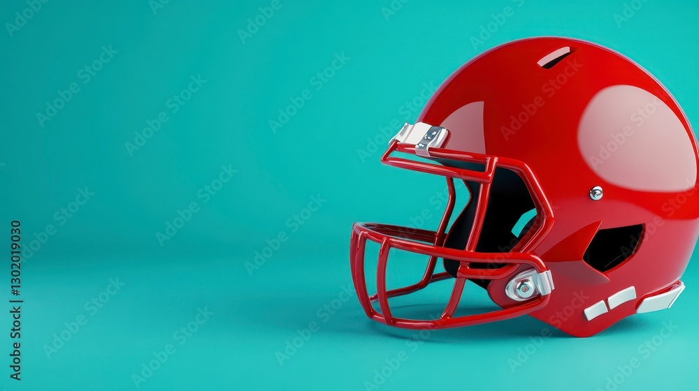 Fototapeta premium Red Football Helmet Against Mint Background