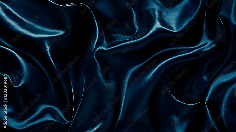 Fototapeta premium Dark blue silk fabric folds, abstract background, design