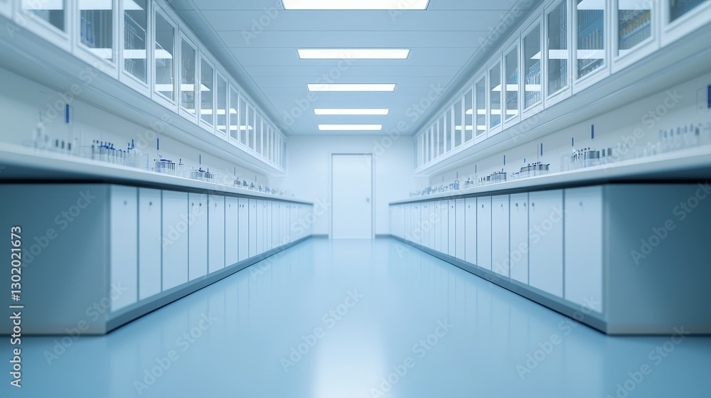 Fototapeta premium Clean and Modern Laboratory Interior with Bright Lighting and Organized Storage Units
