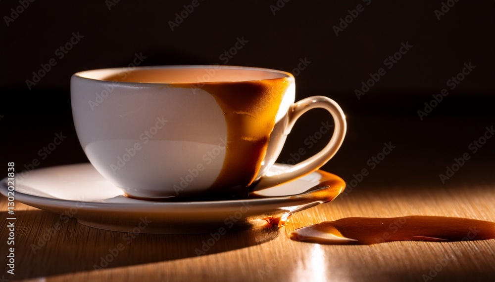 Obraz premium 机に溢れてしまったコーヒー