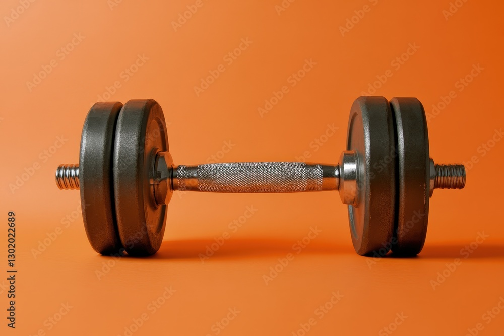 Fototapeta premium A singular barbell resting against a vibrant orange background