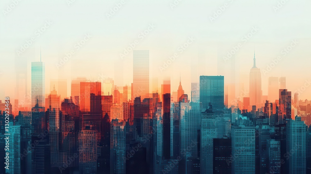 Fototapeta premium Layers of a cityscape revealing midcap business activity and graphs, Mid Cap Stocks, urban financial evolution