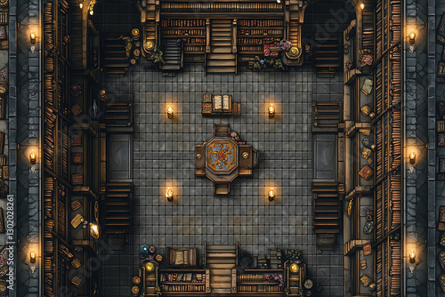 Isometric Battlemap Interior Dungeon Featuring Detailed Design Elements and Ambient Lighting