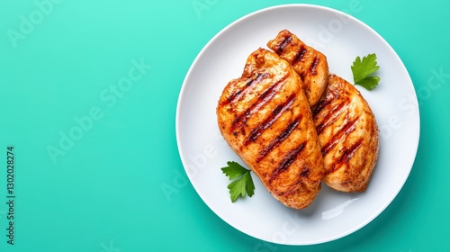 Grilled Chicken Breasts on Teal Background