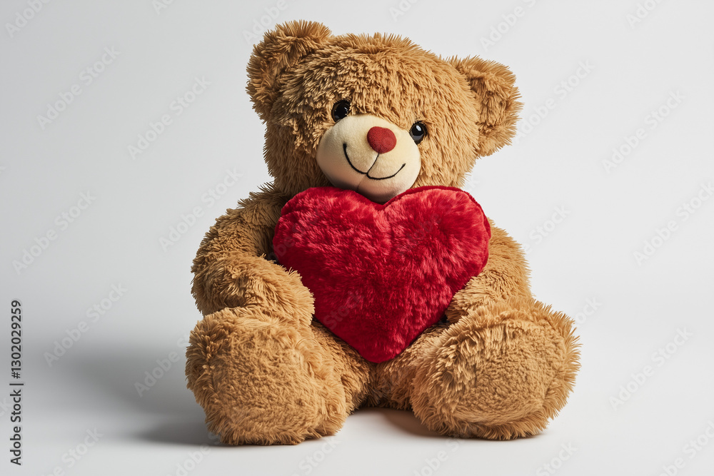 Teddy bear holding red heart against white background
Teddy bear holding red heart against white background