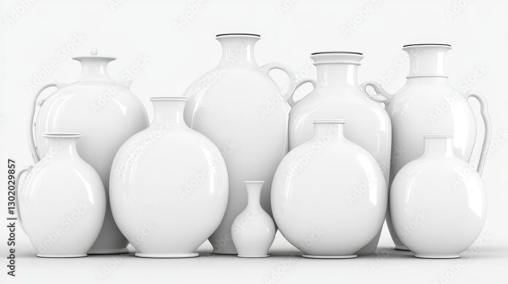 Elegant Assortment of Minimalist White Vases on White Background for Home Decor Elegant Assortment of Minimalist White Vases on White Background for Home Decor