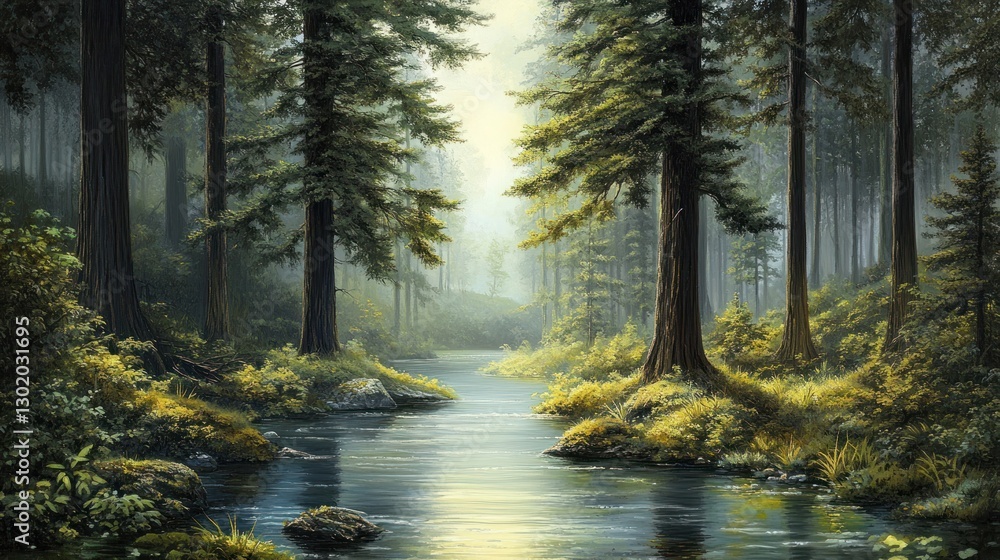 Obraz premium Serene Redwood Forest River