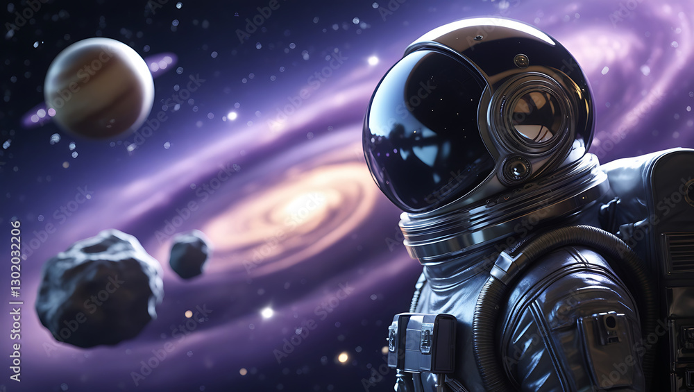 A mesmerizing, hyper-realistic visual representation of an astronaut alien in the space, intriguing, mystery, dark theme, majestic, galaxy, planets, created by generative ai A mesmerizing, hyper-realistic visual representation of an astronaut alien in the space, intriguing, mystery, dark theme, majestic, galaxy, planets, created by generative ai