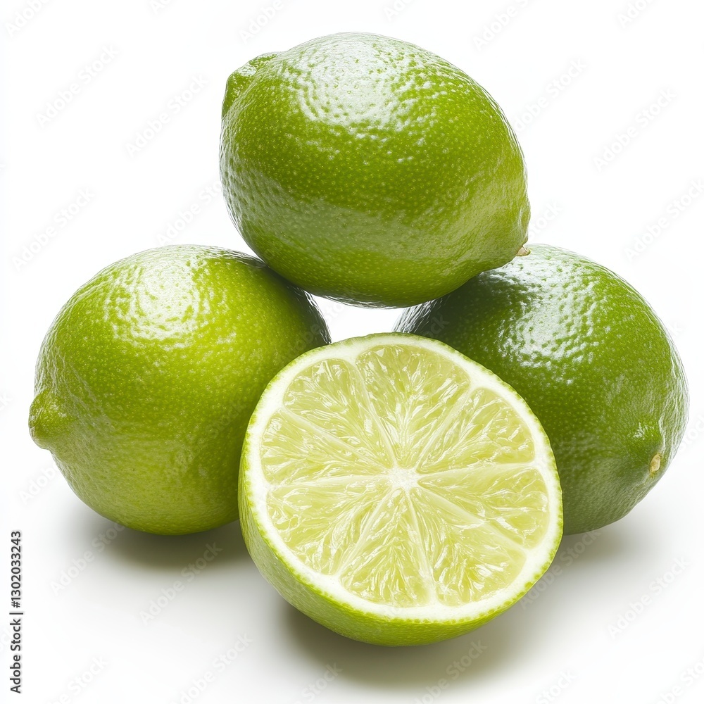 Four Ripe Green Limes on White Background Four Ripe Green Limes on White Background