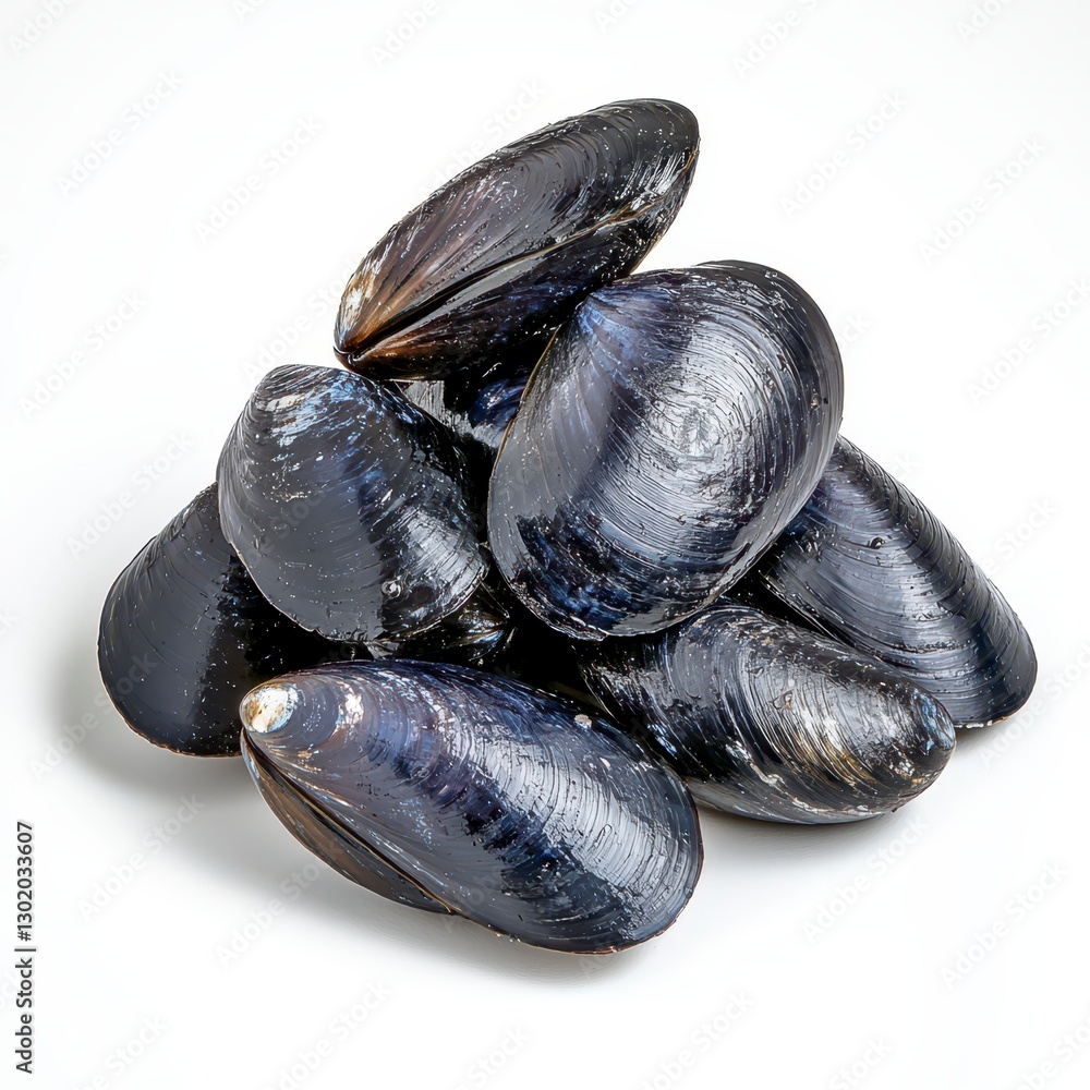 Fresh Black Mussels Pile On White Background Fresh Black Mussels Pile On White Background
