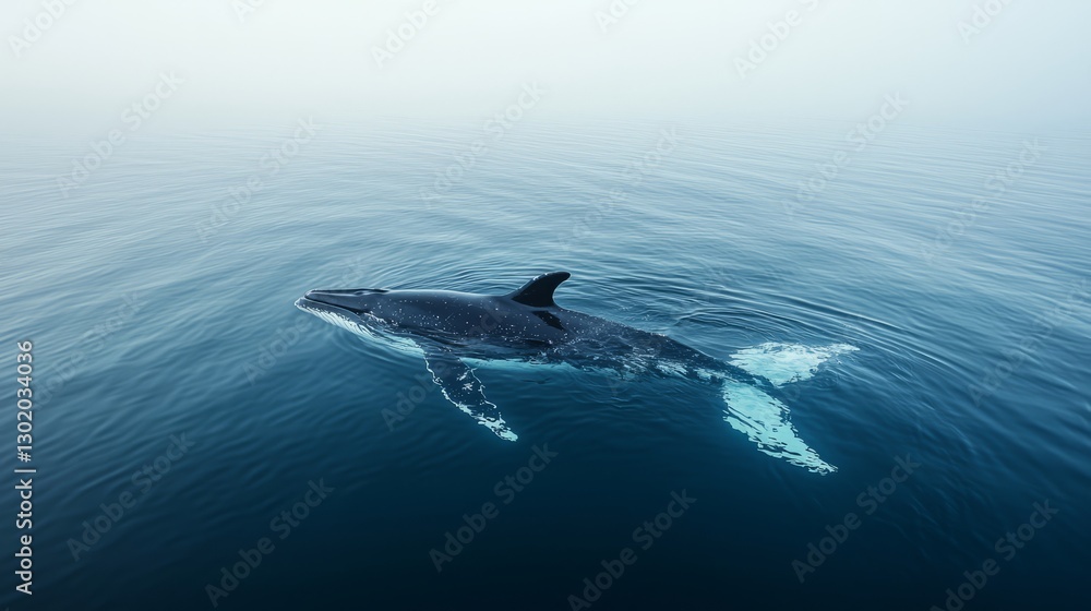 Naklejka premium Majestic Whale Swimming in Calm Ocean Waters